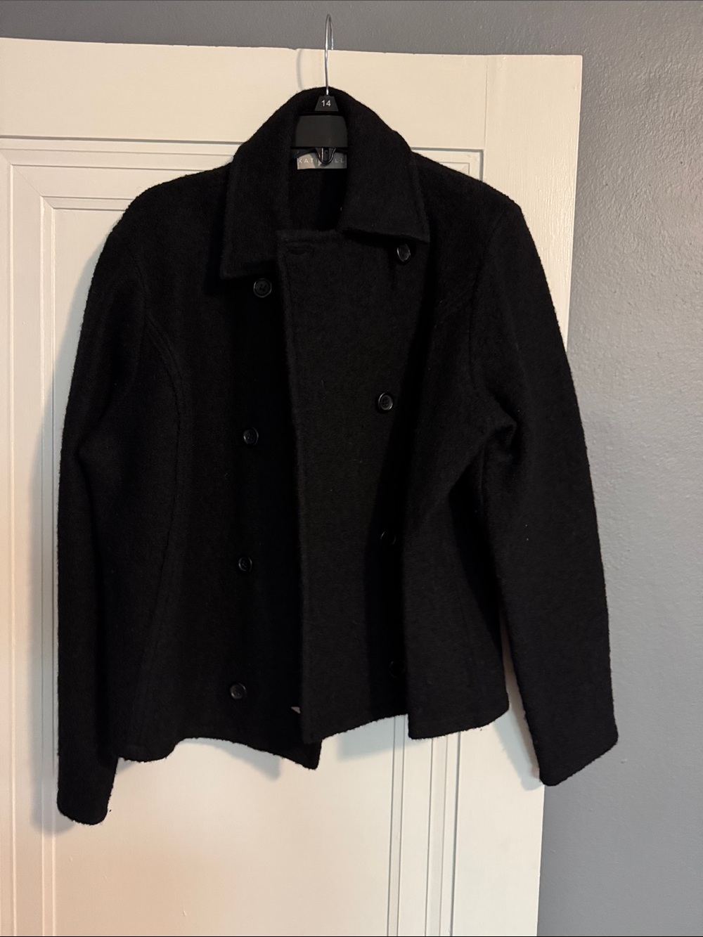 Kate Hill Black Double-Breasted Wool Pea Coat